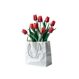 Red Tulips in a White Paper Bag - Spring Flowers Delivery Concept