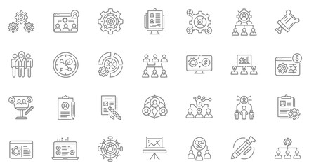 Business strategy and management thin line icons set minimal style design vector