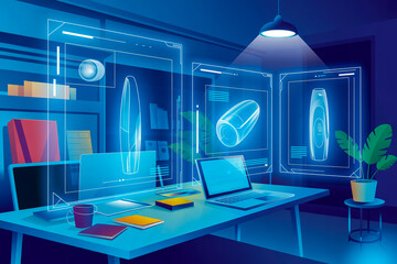 Product design interface digital workspace concept for engineering and development projects online visualization