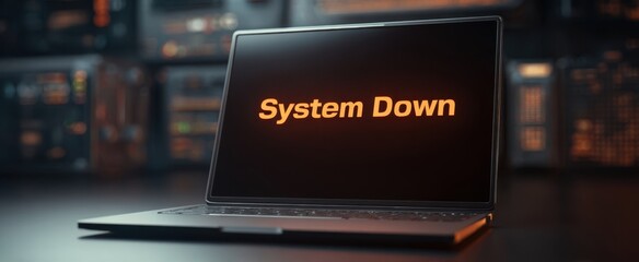 The laptop displaying a bold 