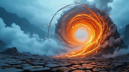 Wall Mural - mystical portal erupts with energy on a cracked landscape in a fantasy world