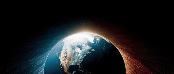 earth in space with bright light
