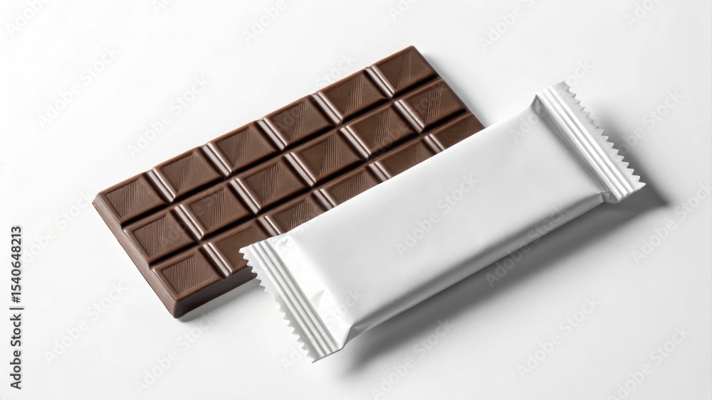 chocolate bar wrapper mockup. Chocolate bar and wrapper on a simple ...