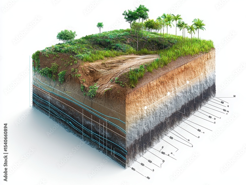 Foto de Stock Technical diagram of a landslide warning system showing ...
