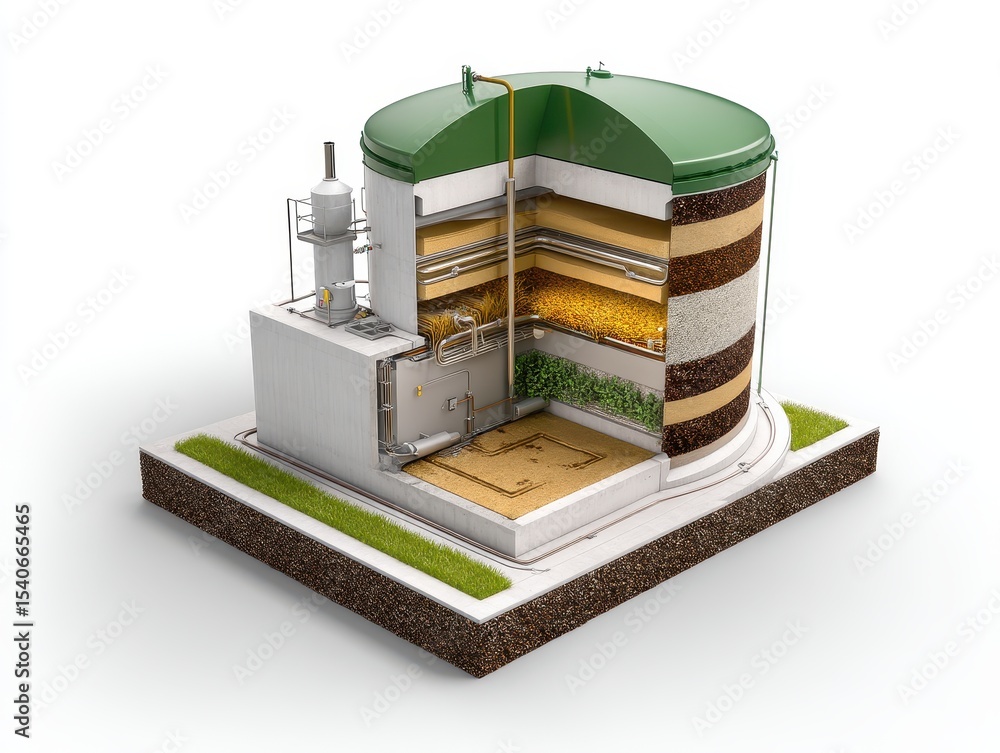 Technical diagram of a biogas plant using decomposed organic ...