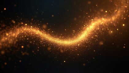 Wall Mural - Golden sparkle trail against dark background. Gold particles glitter, creating elegant, luxurious design. Abstract texture, perfect for celebration, festive events, or beauty projects.