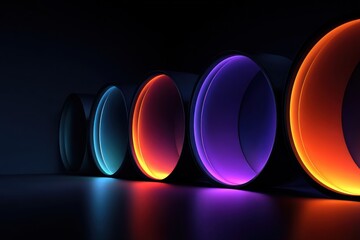 Wall Mural - Abstract glowing cylindrical shapes in a dark space