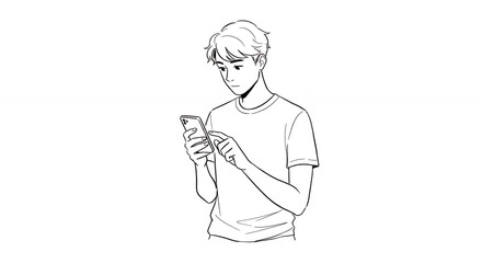 Person using smartphone line drawing