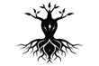 © pipp99 - Stylized Black Silhouette Tree with Roots and Leaves on a Clean Background