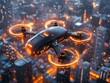 © Dariya - Hovering Drone with Glowing Orange Interface in Urban Setting