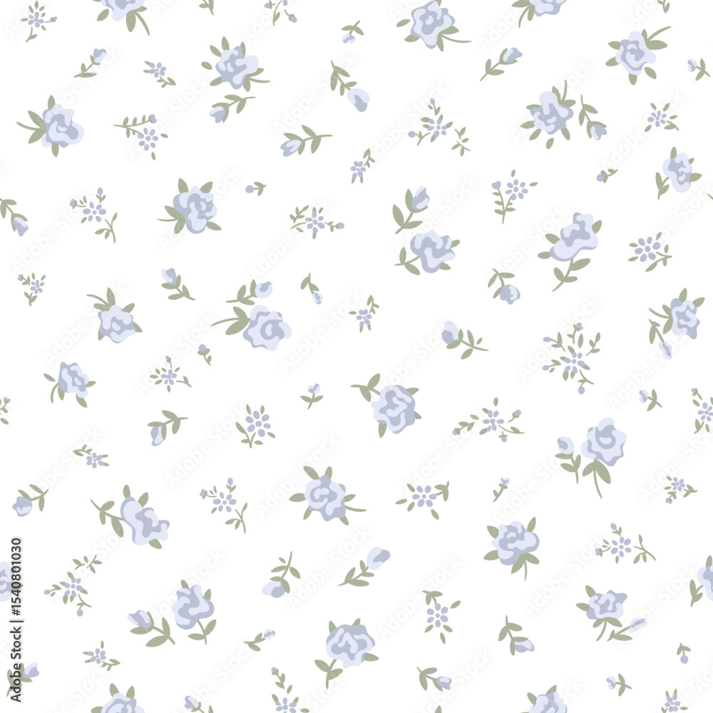 Small Blue Roses Background Seamless floral pattern of cute small tiny blue rose flowers with green ...