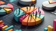 © Anwesha Dey - Colorful pie charts display market segmentation analysis. Demographic icons represent various customer groups within distinct market sectors. Data visualization tech clearly shows consumer behavior