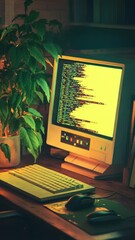 Wall Mural - a computer monitor sitting on a wooden desk