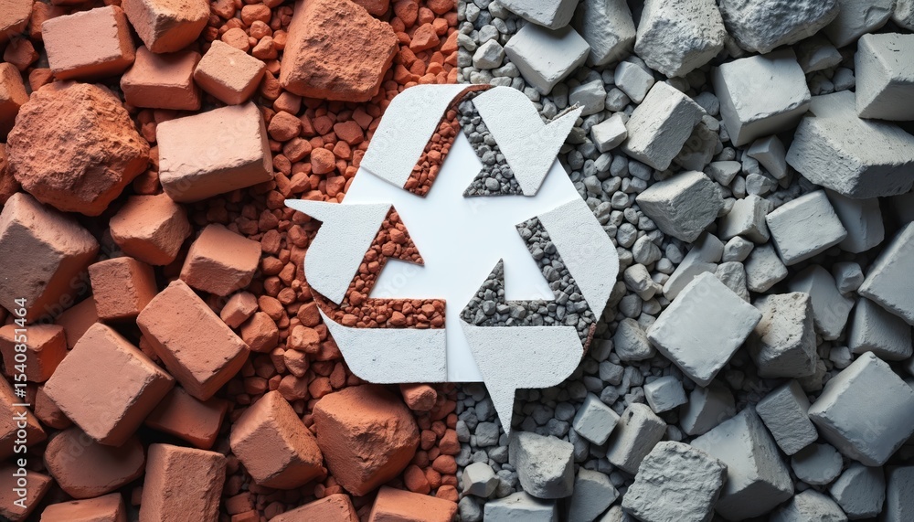 Recycling concrete brick rubble concept. Recycle symbol with debris ...
