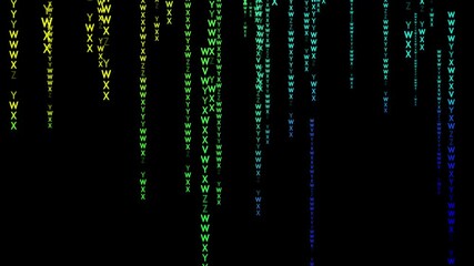 animated falling letters digital rain with colorful characters against a black backdrop