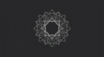 Wall Mural - Geometric pattern of white lines forming a complex shape on a dark gray background centered in the image