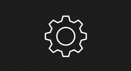 Wall Mural - a white gear icon with a circle in the center on a dark gray background in a simple graphic style