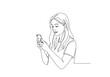 © Abida - A minimalist line drawing of a woman looking at her phone on a white background with long flowing hair