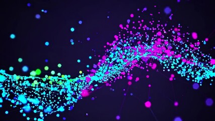 Wall Mural - imitation an abstract wave on dark background. network design with particle. big data. abstract brig