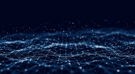 Wall Mural - Abstract blue network with connecting dots and lines forming a digital wave pattern background