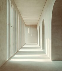  Empty beige hallway with arched entryways