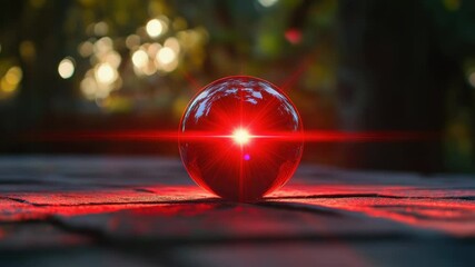 Wall Mural - a close-up view of a bright red light shining on the surface of a spherical object.