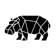 Wall Mural - a minimalist illustration portrays a polygonal hippopotamus silhouette in contrasting black and tran