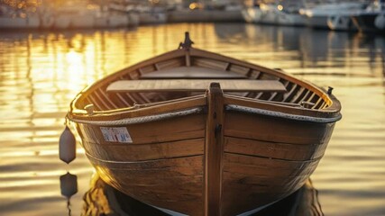 Wall Mural - a wooden boat sitting peacefully on the surface of a calm body of water.