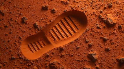 Wall Mural - a distinct footprint marks the surface of mars, revealing human presence on the planet