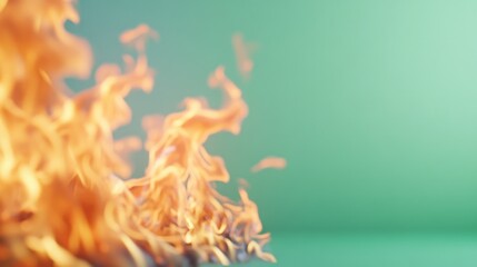 Wall Mural - abstract flames against a soft teal background. a close-up view of vibrant orange flames