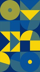 Wall Mural - vertical animated geometric loop pattern. 4k resolution geometric motion design in yellow and blue c