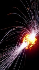 Wall Mural - dynamic video concept of a fiery orb with sparks, captured from a low angle against a dark backgroun