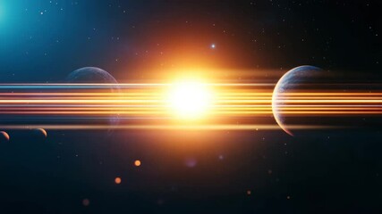 Wall Mural - Bright sun and glowing light beams shining between planets in cosmic space, stunning galaxy scene with stars and mysterious universe full of astronomy wonders and cosmic beauty