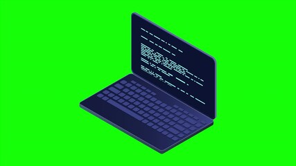 Wall Mural - isometric laptop animation. 3d isometric laptop computer. abstract programming language and program 