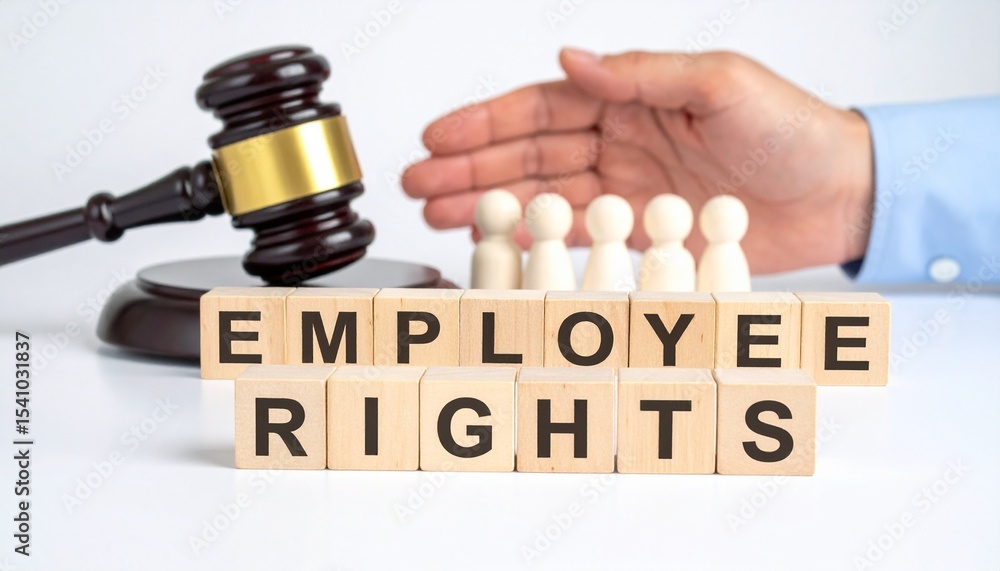 Eployee Rights Icon The concept of employee rights symbolized by letter cubes, a judge's ...
