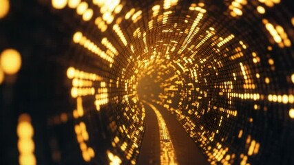 Wall Mural - glowing golden tunnel with futuristic circular path and dynamic reflections creating mesmerizing abs