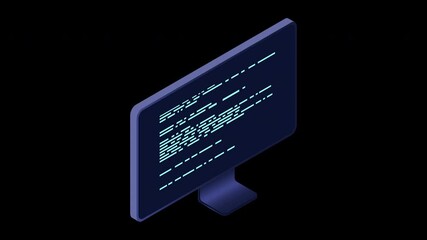 Wall Mural - Isometric monitor animation. Computer monitor isometric desktop. Modern monitor. 4K video animated in isometric style. Transparent background with alpha channel