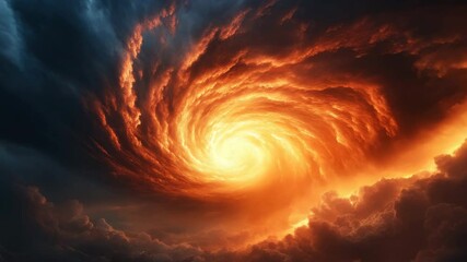Wall Mural - fiery swirling storm cloud with glowing orange and yellow center creates dramatic natural sky scene 