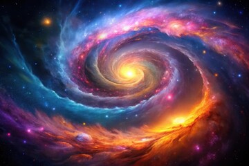 Wall Mural - Cosmic Swirl A Celestial Tapestry of Vibrant Nebulae and Radiant Stars in a Breathtaking Spiral Galaxy