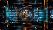 © alex - Metal vault door with binary code inside digital landscape. Cybersecurity fintech online themes. AI generated
