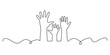 © MD - Hands up, raised up volunteering, audiences and teamwork continuous one line drawing. Single line art style hands up, raised up volunteering, teamwork and audiences. Vector illustration