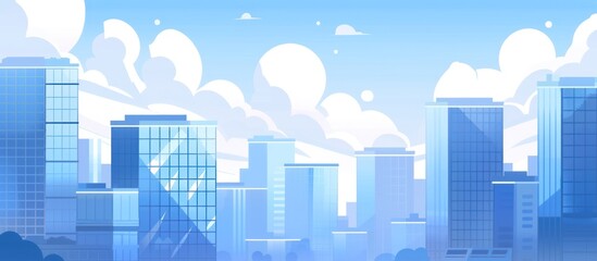 Wall Mural - Modern city skyline under a bright blue sky with fluffy clouds.