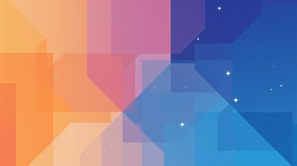 Canvas Print - abstract digital artwork orange pink blue geometric shapes starry night sky gradient background