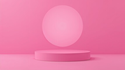 Wall Mural - pink minimalist product display platform with soft lighting circle background image