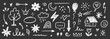 © Polina Tomtosova - Hand drawn crayon chalk icon set. Cute flower, heart, cloud, star, crown and rainbow in colorful kid scribble style. Tree, house, smile, sun school sketch nature children design. Vector illustration