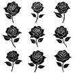 © Al Bari - Set Of Rose vector, Rose shape, Rose silhouette, Rose Clipart Rose Files, cutting, Rose flower silhouette, flowers, Black rose silhouette vector illustration