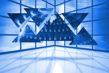binary code graphic on abstract screen in room