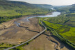 © jmh-photography - Aerial view of a dramatically low Woodhead Reservoir during drought conditions, The reservoir, part of a system supplying drinking water to Greater Manchester, lies in North Derbyshire, June 2025