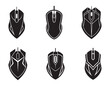 © BIBI - Gaming Mouse in black fill icon. Modern high performance wired mouse side view vector illustration in trendy style. Editable graphic resources for many purposes.