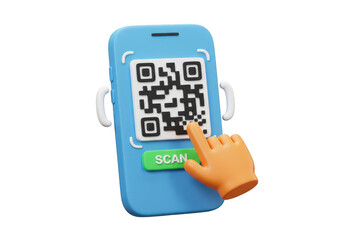 3d render of smartphone scanning qr code isolated on transparent background